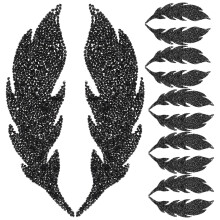 6Pairs Black Rhinestone Leaf Patches for DIY Clothing Iron-on Applique