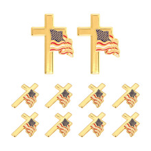 10Pcs Alloy American Flag Cross Lapel Pin Patriotic Brooch for Suits
