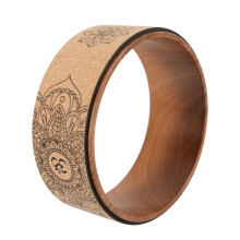 Cork Yoga Wheel for Yoga Poses and Backbends Inversions Wood-Effect and Mandala Print, Dharma Yoga Prop Wheel