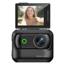 Ultra HD-Actionkamera med Fällbar Skärminspelning, VLOG-Klar Bildstabilisering, Vidvinkelobjektiv, Cykelkamera, Svart