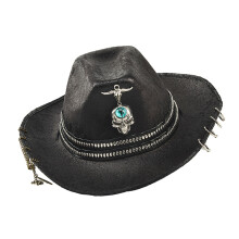 Elegant Bucket Hat With Gothic Chain Embellishment-Black