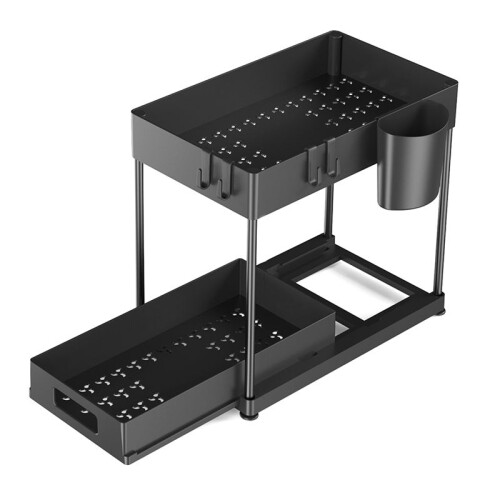 Kitchen Organizer Table Top Double-Layer Pull-Out Shelf Cabinet Pull-Out Sink Rack