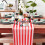 6 Pieces Striped Table Runner Wedding Polyester Table Decor Red White Striped Design Tablecloth Decor 12 x 108 Inch 6
