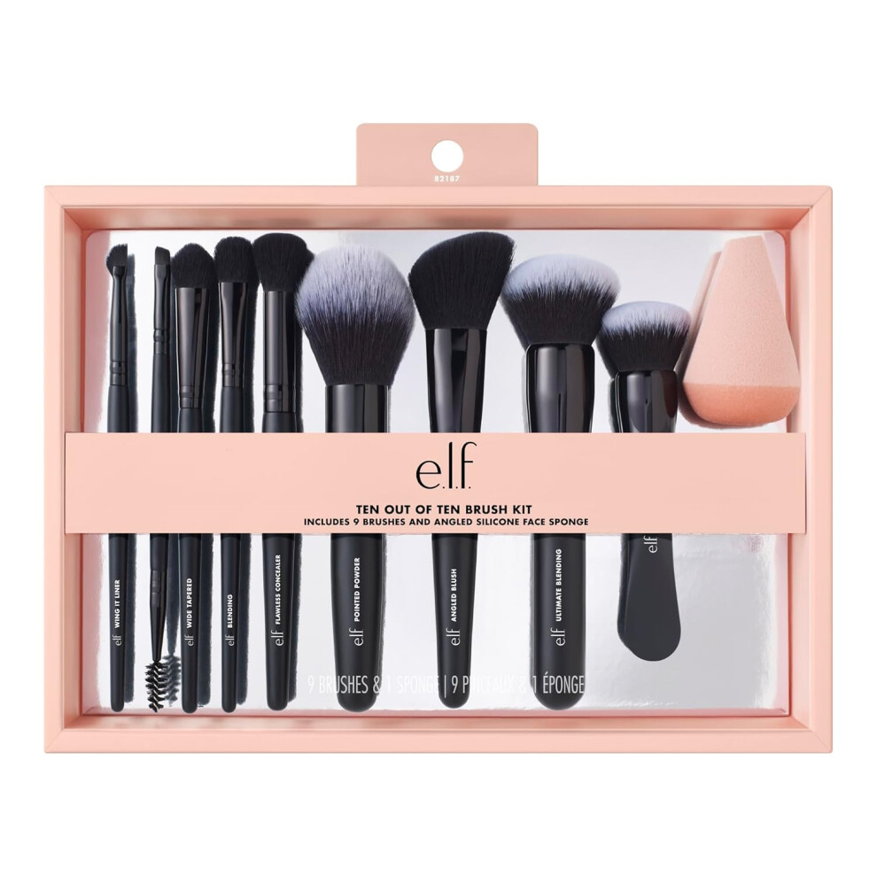 E.l.f. Ten Out Of Ten Brush Set, 10 Piece Brush Kit, Brushes For Face Makeup, Eyes, Brows & More, Made With Synthetic Bristles, Vegan & Cruelty-Free