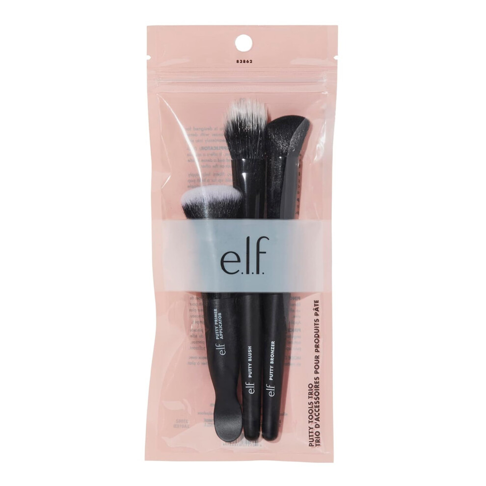 E.l.f. Putty Tools Trio, Set Of 3 Face Makeup Brushes For Putty Products, Helps You Easily Blend Putty Primer, Blush & Bronzer, Vegan & Cruelty-Free