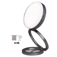 Foldable  LED for  Selfie Light with Mirror for Cell Phone Pocket Magnetic Ring Light Photography Dark Gray