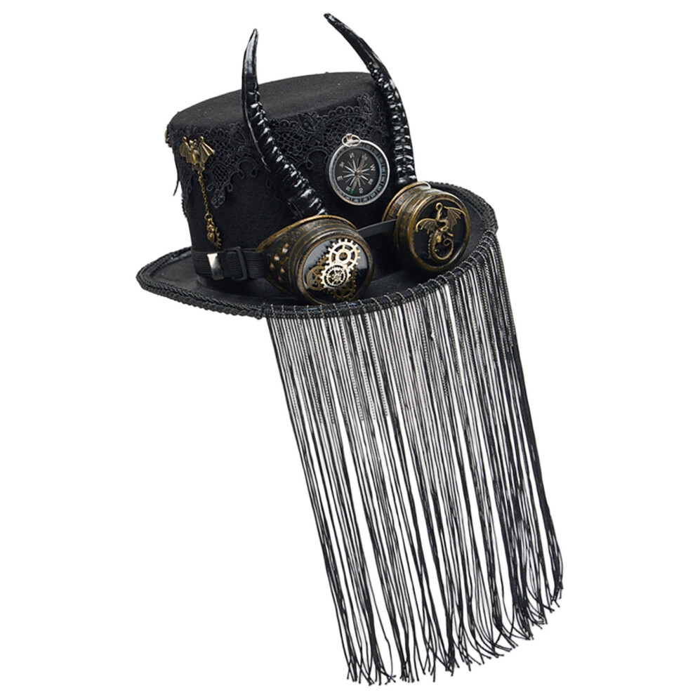 Gothic Gothic Rock Fringes Goat Horn Top Cap With-Black 7627001566934