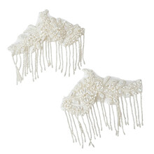 Glittering Rhinestones Fringe Applique With Crystals-White