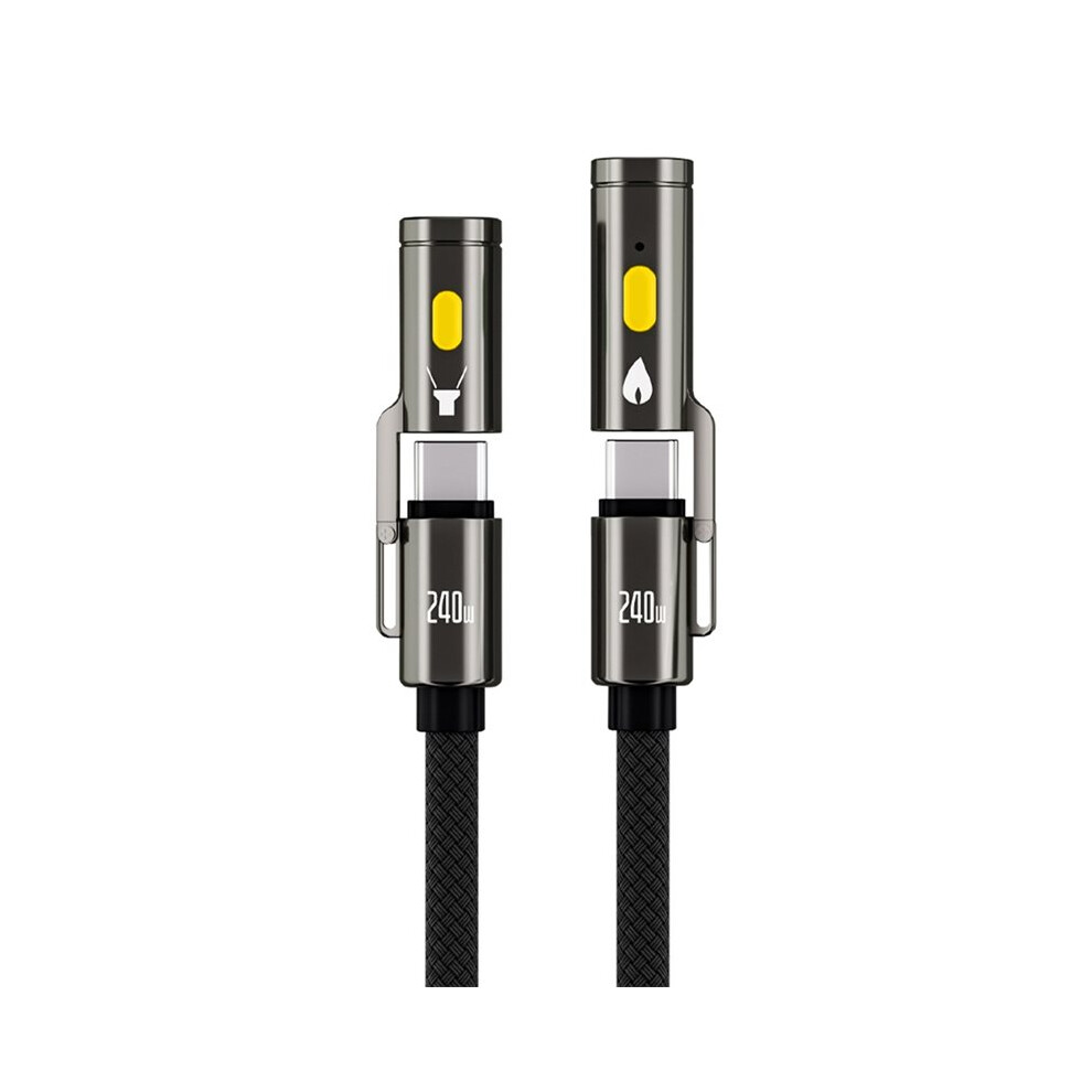 240W Type-C Cable With Led Flashlight And Igniter Nylon Braided Fast Charging Cable For Type C Charging Device 1.2M 4711602621703
