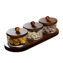 Luxurious Glasses Snacks Bowls With Wooden Serving-THREELINE