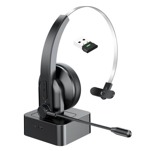 Fone de Ouvido Sem Fio de Modo Duplo 2.4G e  com Microfone, Cancelamento de Ruído e Ideal para Chamadas em PCs e Laptops.