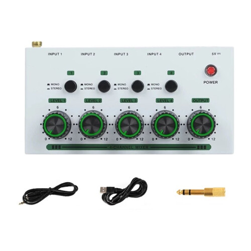 Mixer 4 Channel  Small Mixer Microphone Extender Microphone Instrument Audio Integrator White