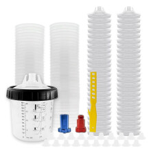 Pintura Copo SprayGun Copo, com 50 Copos Forros e Tampas, 1 Copo Rígido com Anel de Retenção, Adaptador para 2 Copos, Agitador de Tinta
