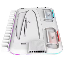 RGB-Ljus och 3-Nivåers Turbokylningsstation med Laddningsstation för Handkontroll för PS5/SLIM Digital/Disc