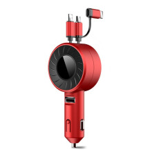 Chargeur de Voiture Rétractable 3 en 1, Câble USB C pour , pour , pour , Charge Rapide, Adaptateur Allume-Cigare, Rouge