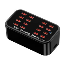 16-Portars USB-Laddningsstation Laddningsstation USB-Laddare för Bilhörlurar Flera Enheter Bärbara Smartphones EU-Kontakt