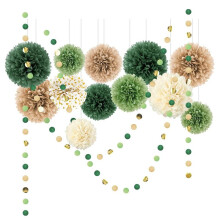 Set di Decorazioni per Feste di Matrimonio, 15 Pezzi di Carta Velina Verde, Pompon, Ghirlanda di Carta A Pois, Sfondo Appeso per Matrimonio
