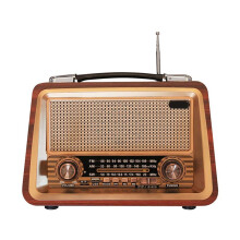Portable Wooden Retro Radio Wireless Speakers HIFI Stereo AM/FM Radio Player USB TF AUX MP3,Mahogany Color