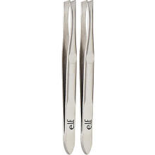 e.l.f., Slant Tweezer, Professional Quality Stainless Steel, Provides a Strong Grip, Removes Hairs Accurately, Shapes, Defines, Easy To Use, 2 Pack