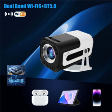 Projecteur JY320 720P Android 13, Compatible 4K, 180 ANSI, Wi-Fi 6, BT 5.0, Projection Vidéo Cinéma Rotative à 180, Prise UE.