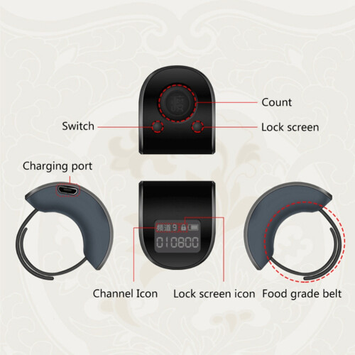 Digital LCD Electronic Finger Ring Hand Tally Counter 6 Digit Rechargeable Counters Clicker-Red 2