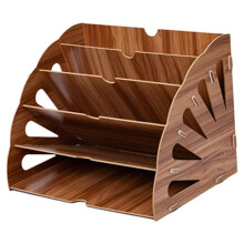 Hollow Sector File Organizer with 5 Compartments for Office Supplies, Wood Color