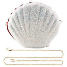 Women Girls Little Mermaid Seashell Purse -Body Shoulder Bags Glitter Sequins Chain Evening Purse, White
