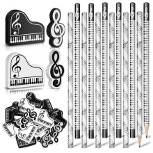 Musikstifte, Musiknoten-Bleistift mit Radiergummis zum Thema Musik, Holzstifte, GroßPackung, Tastatur, Lustige Bleistifte, Radiergummis, Geschenk (24