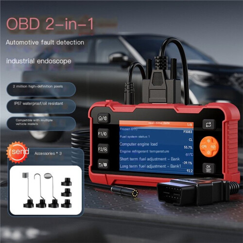 Endoscópio Industrial 2 em 1 para Diagnóstico Automotivo com Tela de 4,3 Polegadas, Ferramenta de Diagnóstico OBD e Leitor de Códigos de Veículos 1
