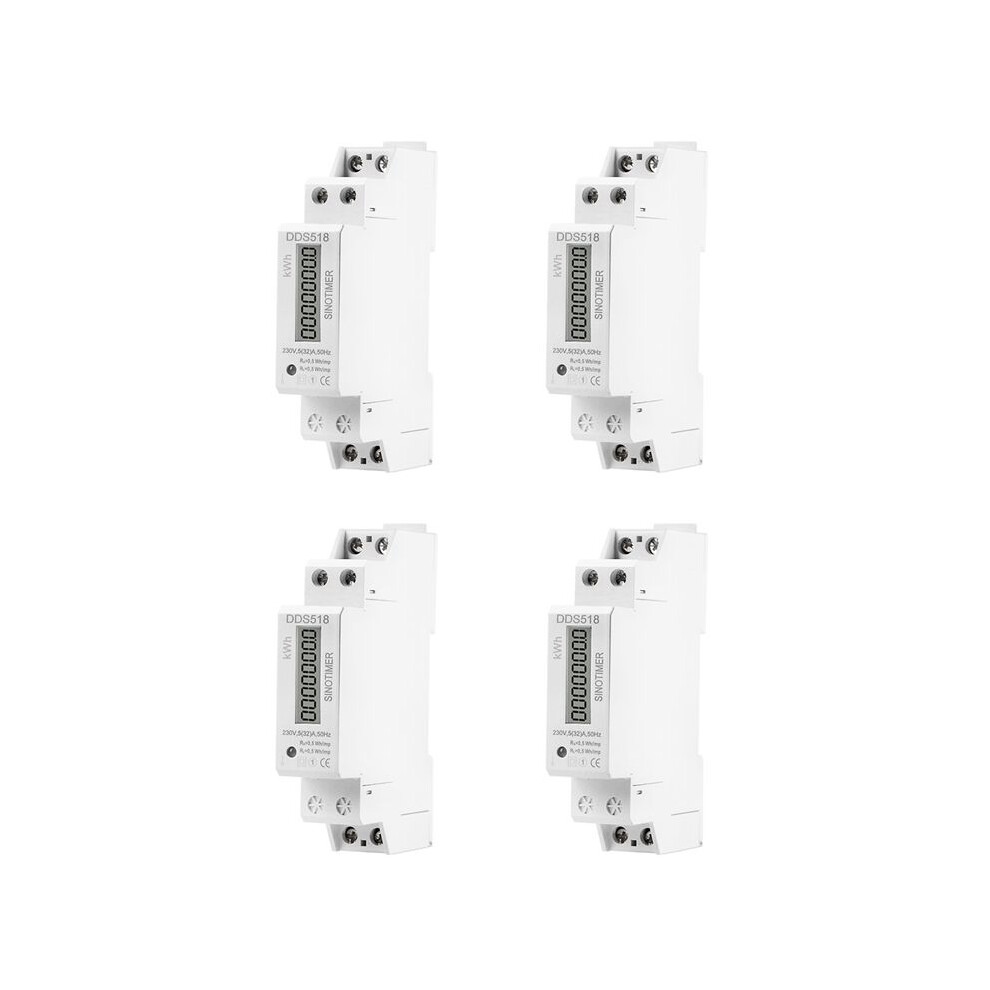 4X Single Phase Din Rail Lcd Digital Display Electricity Power Consumption Watt Meter Wattmeter Kwh 5-32A 6031253167466
