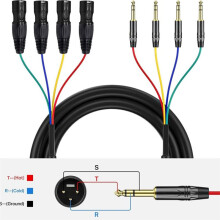 1 Pcs 4 Channel XLR Female to 1/4 Cables 1m , 6.35mm TRS to XLR Microphone Cable Stereo Audio Balanced