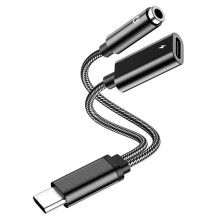 Adaptador Tipo C A 3,5 mm, Audio para Auriculares Hi-Fi y Divisor de Carga Rápida 2 en 1 con Chip CX31993 (Cola Pequeña)
