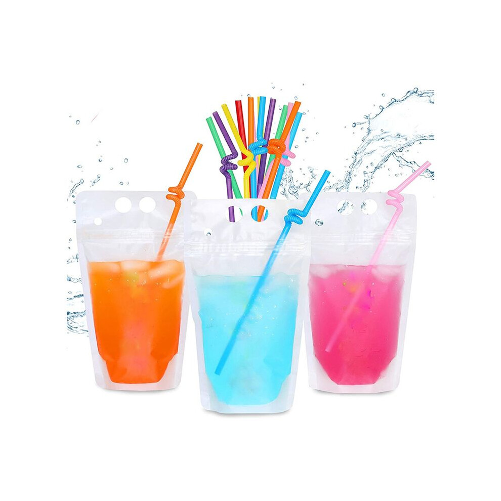 100Pcs 16Oz Drink Pouches For Adults - Drink Pouches With Straws X100 - Resealable Smoothie Pouches 4712178112886