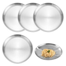 Pacote de 5 Pratos de Aço Inoxidável, Talheres Redondos de Aço Inoxidável de 20 Cm, Pratos de Aço Inoxidável Resistentes, Pratos de Acampamento