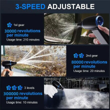 Multipurpose Jet Fan Jet Dry Blower 3 Speeds Leaf Blower Cordless for Cars Computer Keyboards and Outdoor Use White
