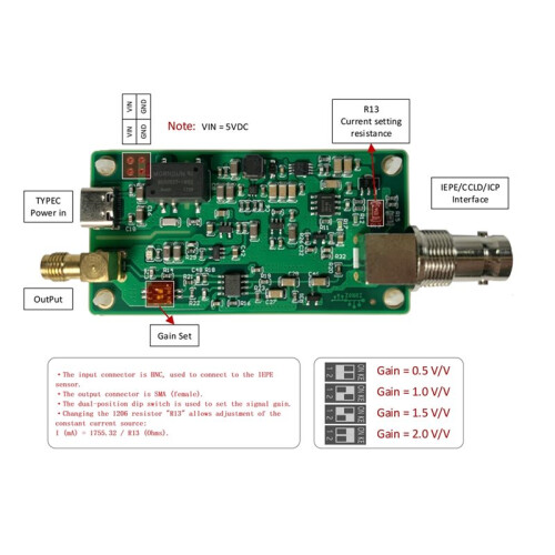IEPE/ICP/CCLD Interface Converter Module 4mA Constant Current Source Low Noise Acceleration Sensor 2
