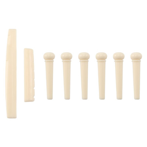 6 Brostift + Sadel + Brosadel Bone / Bone Akustisk Gitarr Vit