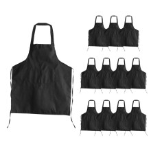 12Er Pack Latz Schürze - Unisex Schwarze Schürze Bulk Mit 2 Geräumigen Taschen Maschine Waschbar Für Küche Handgemacht Bbq Zeichnung