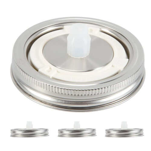 Fermentation Lids for Wide Mouth Mason Jars, 4 Stainless Steel Lids with Date Tracking,  Fermentation Kit