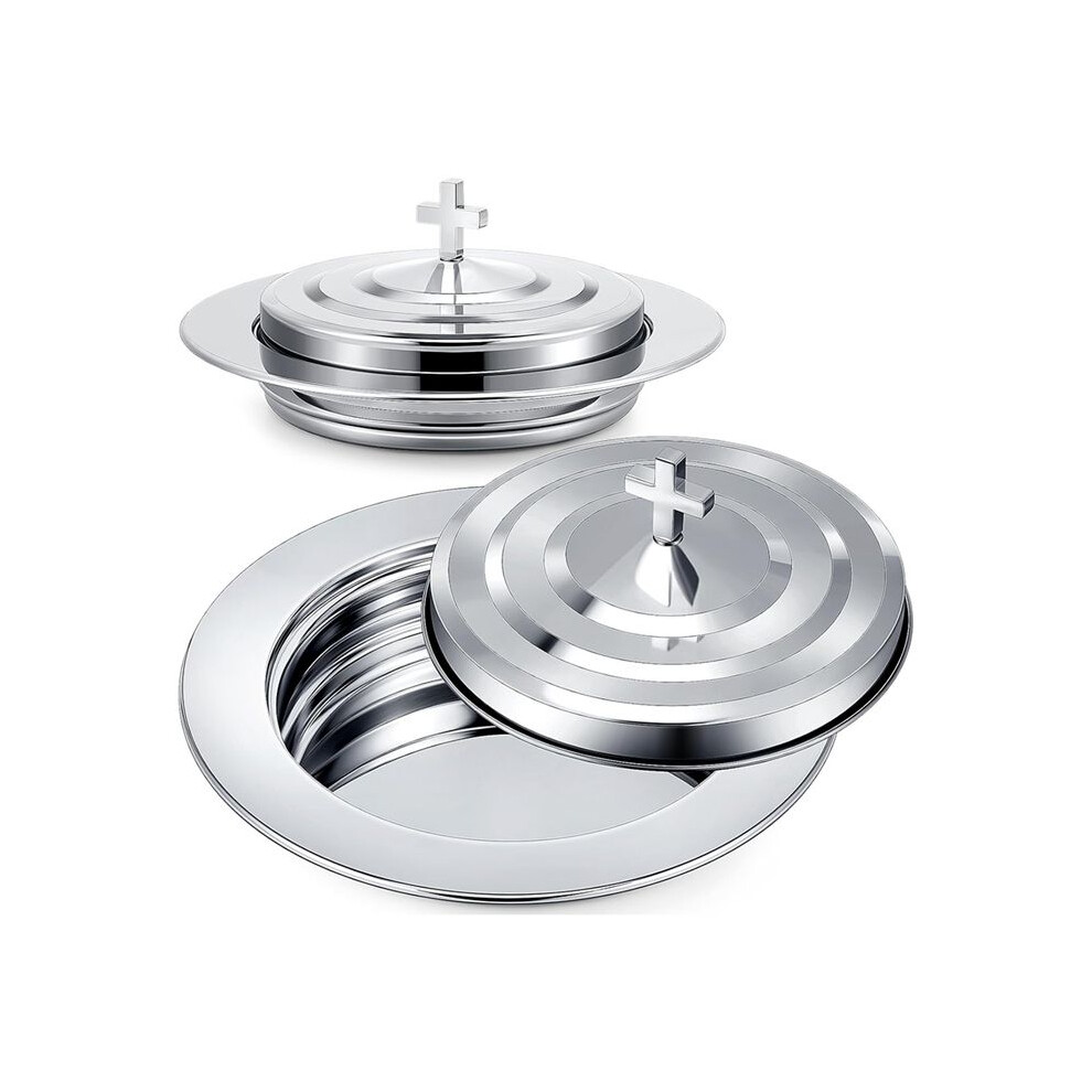 Communion Set With Lid, Stainless Steel Bread Tray Plates For Churches, Holy Communion Tray With Cover, Church Silver 4712478042647