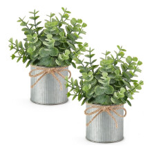 2 Confezioni di Piccole Piante Finte In Vasi Zincati da Fattoria, Centrotavola,  Piante Artificiali In Vaso di Eucalipto Finto