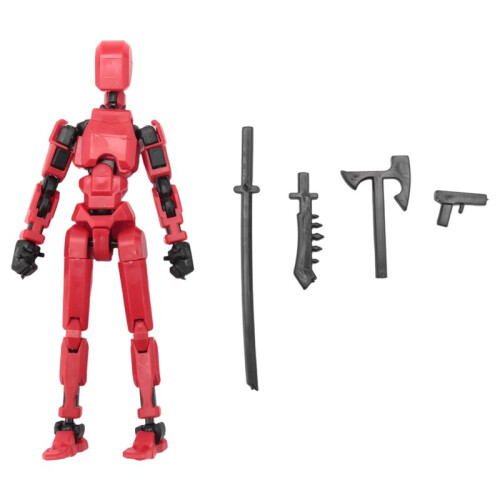 Robot Action Figure, 3D Printed with Full Articulation for Stop Motion Animation Red