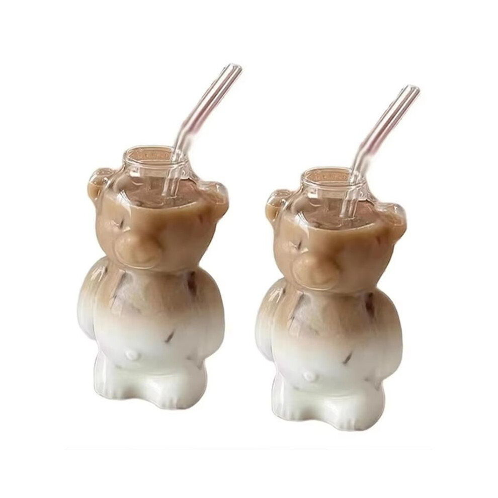 320Ml Cartoon Bear Shaped Coffee Mug Cute Bear Mug Glass Cup With Straw Transparent Innovative Milk Coffee Water Cups 4713206282731