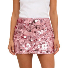 Womens Sparkles Short Skirt Casual Sequins Short Wrap-pink XL