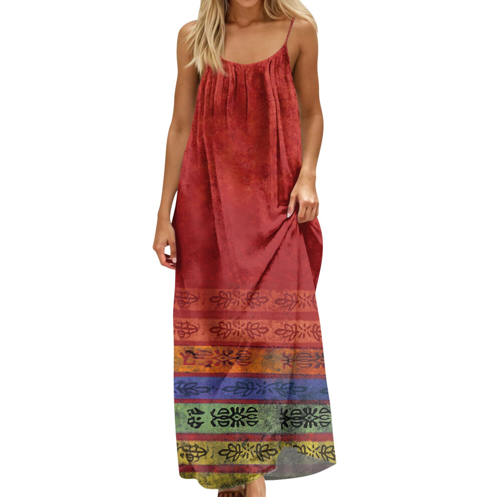 Women Backless Cami Dress, Summer Casual-Burgundy XXL