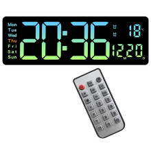 Reloj de Pared Digital Reloj Despertador  Control Remoto Fecha Semana Temperatura Reloj Alarmas Duales Pantalla LED Reloj Cian