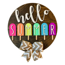 3D Seasonal Sign, Hello Sign Seasonal Decor Summer Sign Farmhouse Round Welcome Door Sign for Hanging Home Decor