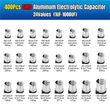 400PCS SMD Aluminum Electrolytic Capacitors Kit 24Values 1uF-1000uF with Storage Box