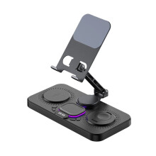 6-in-1 Wireless Charger Station Desktop Tablet Holder LED Light Clock Type C Port for  17-12  Watch AirPods,A