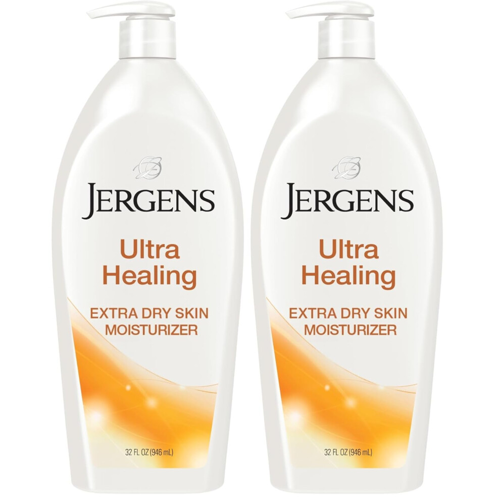Jergens Ergens Ultra Healing Dry Skin Lotion, Hand And Body Moisturizer For Quick Absorption Into Extra Dry Skin, Vitamins C, E And B5, White, 32Oz 2 Pack